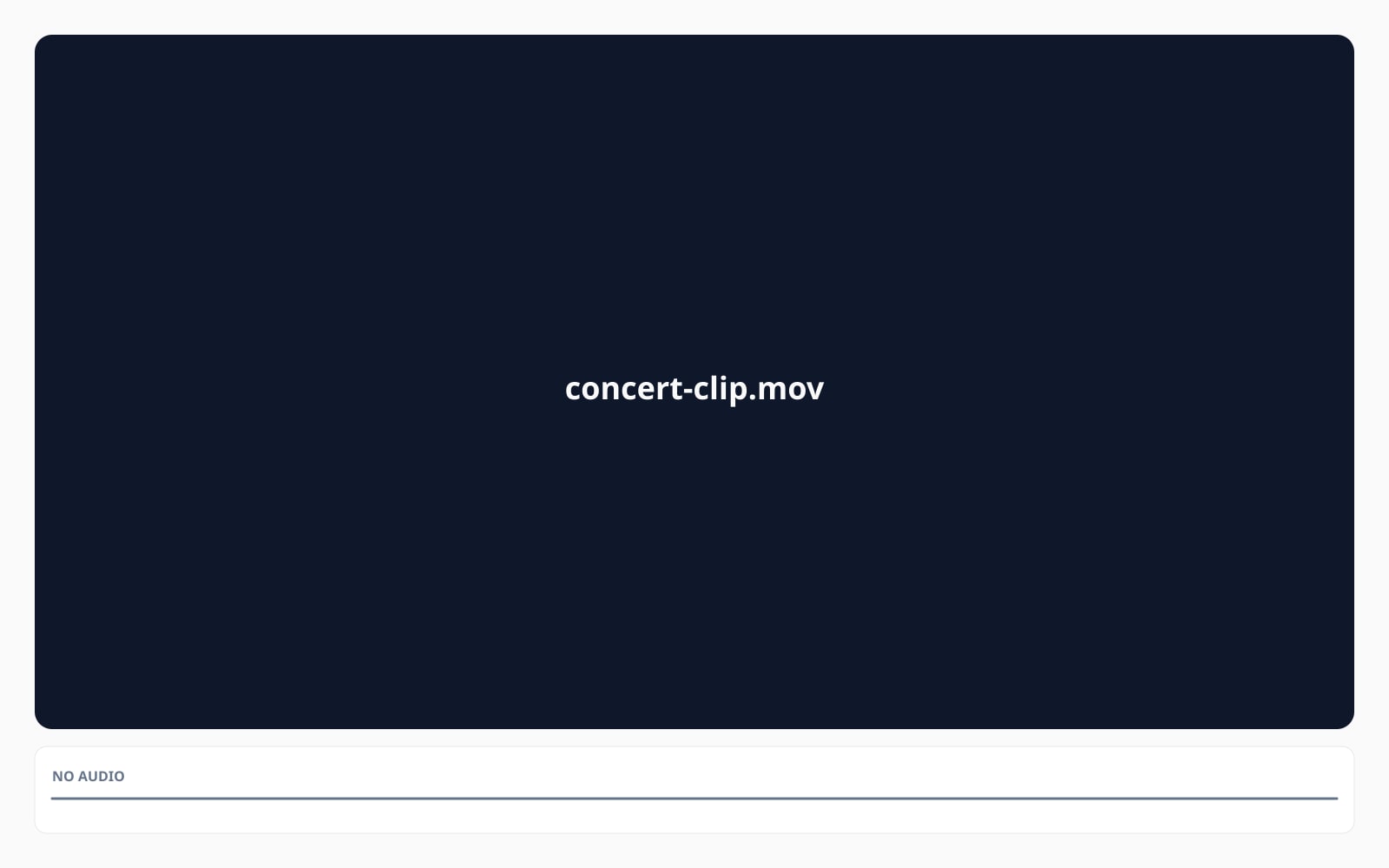 A concert clip with loud audio waveform becomes the same clip with the sound removed. The picture stays exactly the same.