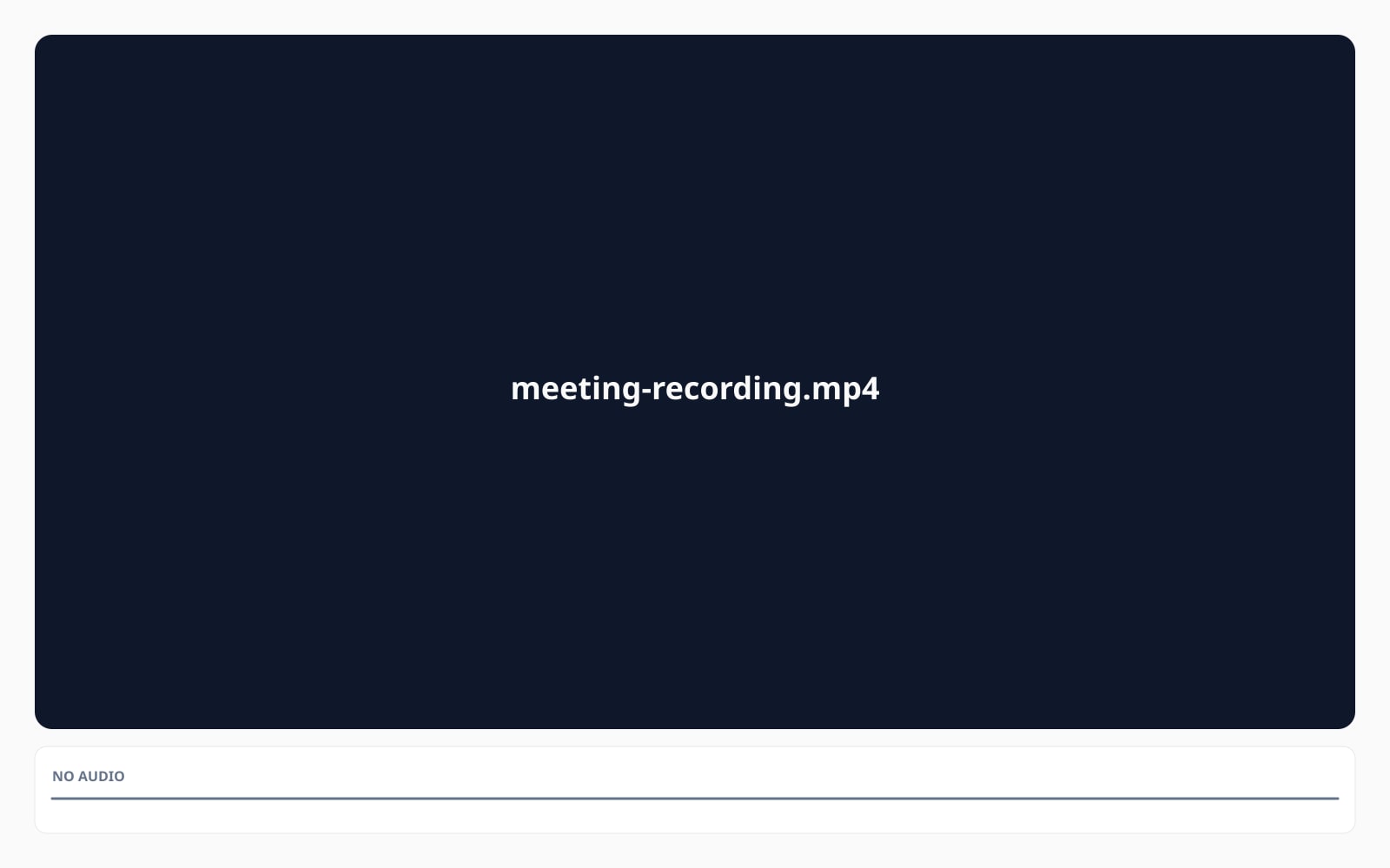 A video card with a busy audio waveform before, the same card with a flat zero line after the audio is removed.