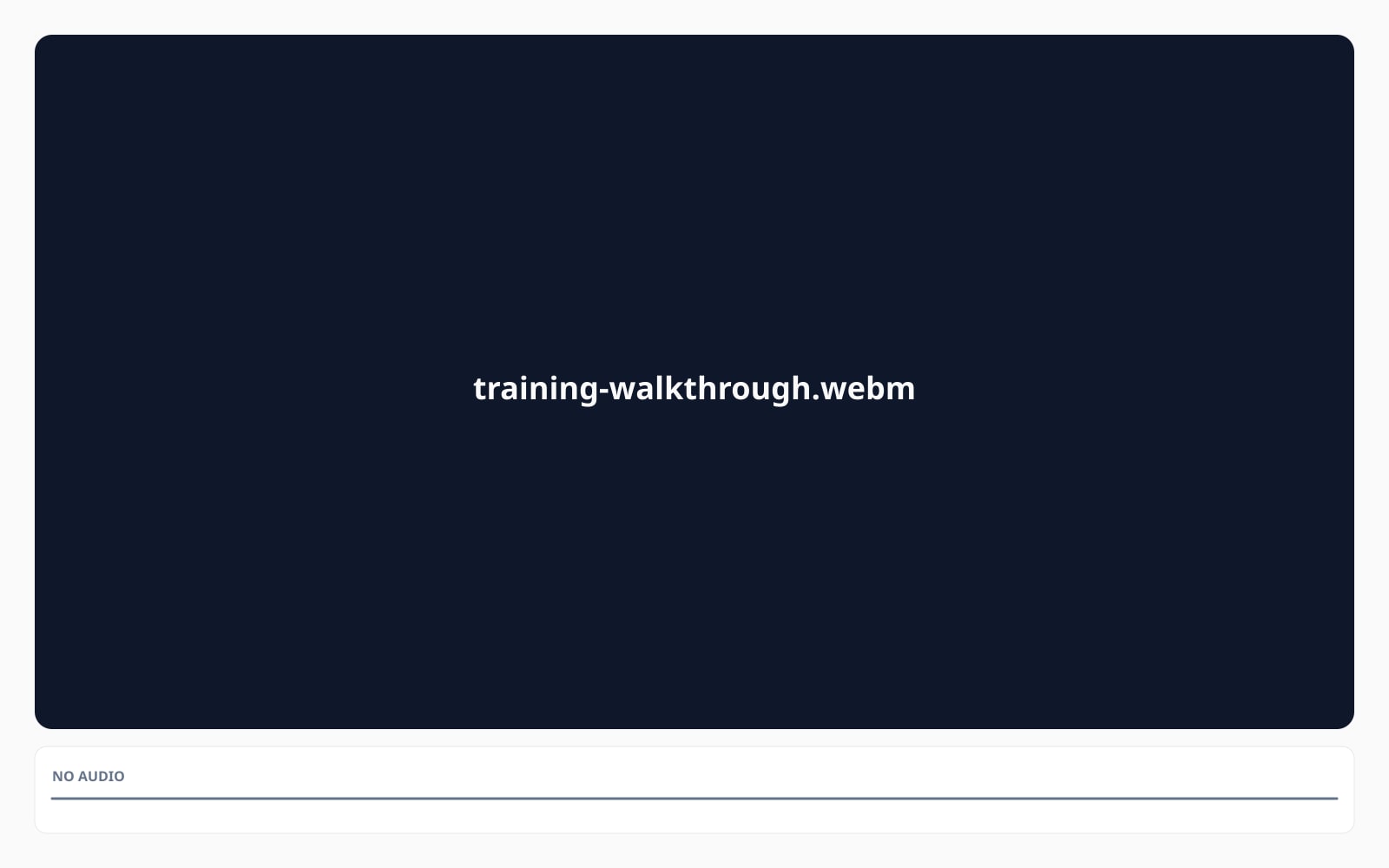 A training walkthrough is muted in one pass. The output is checked to have zero audio tracks before download.
