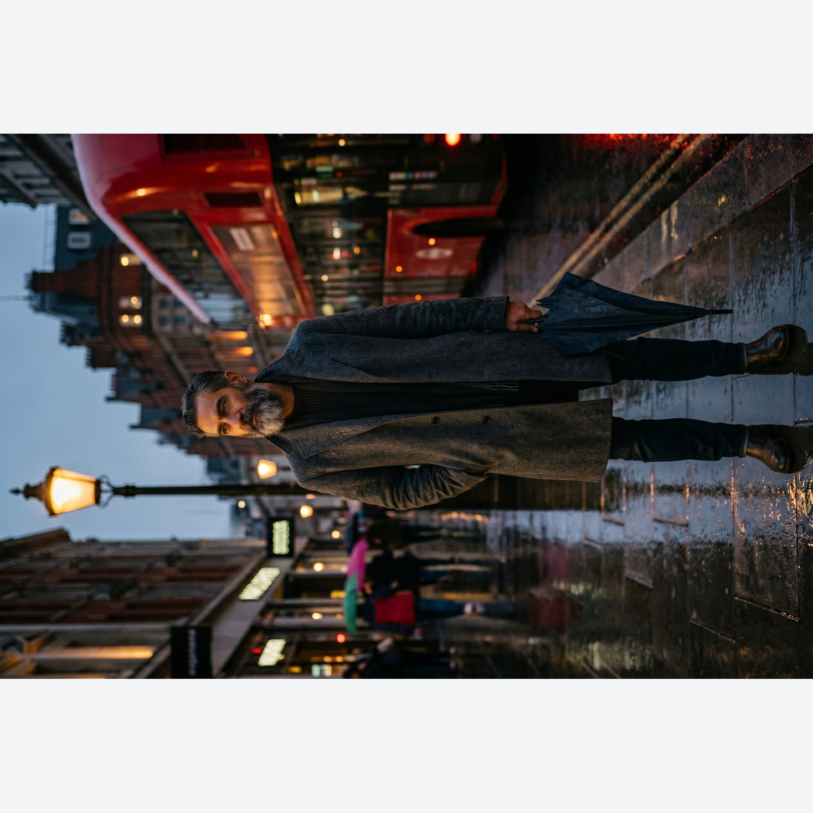 A sideways portrait photo, before and after a 90° clockwise rotation.